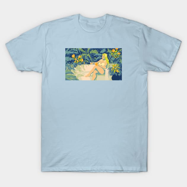 Reading by pool T-Shirt by Natalie Shaw Illustration